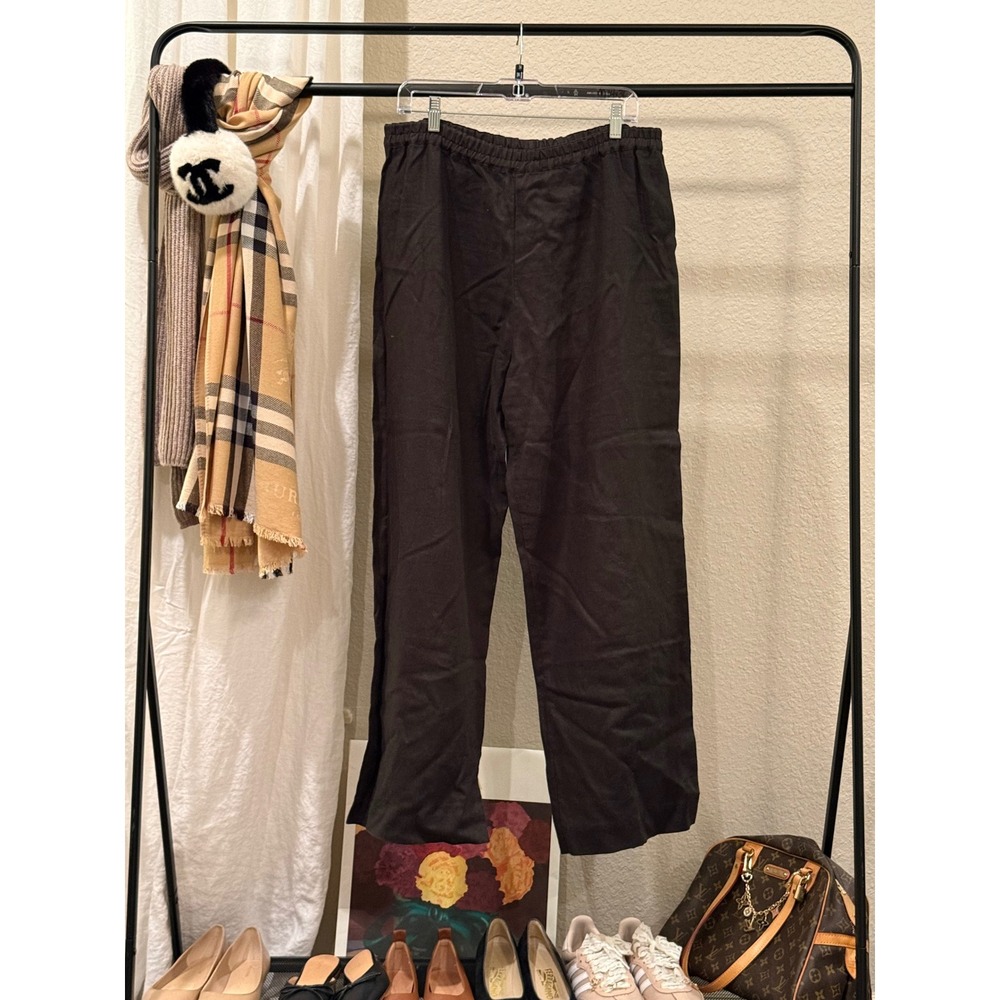 All Week Long Black 100% Linen Elastic Waist Straight Leg Pants Womens 10